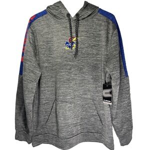 NWT Kansas Jayhawks Hoodie Mens Large NCAA Pullover KU Shirt Gray Blue Hit Lined